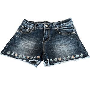 Guess daisy flowers embroidered jeans shorts